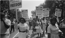 March on Washington for Jobs and Freedom, 1963, in Washington, D.C. Photo by Warren K. Leffler, courtesy of the Library of Congress. A group of African-Americans carry protest signs in support of civil rights. 